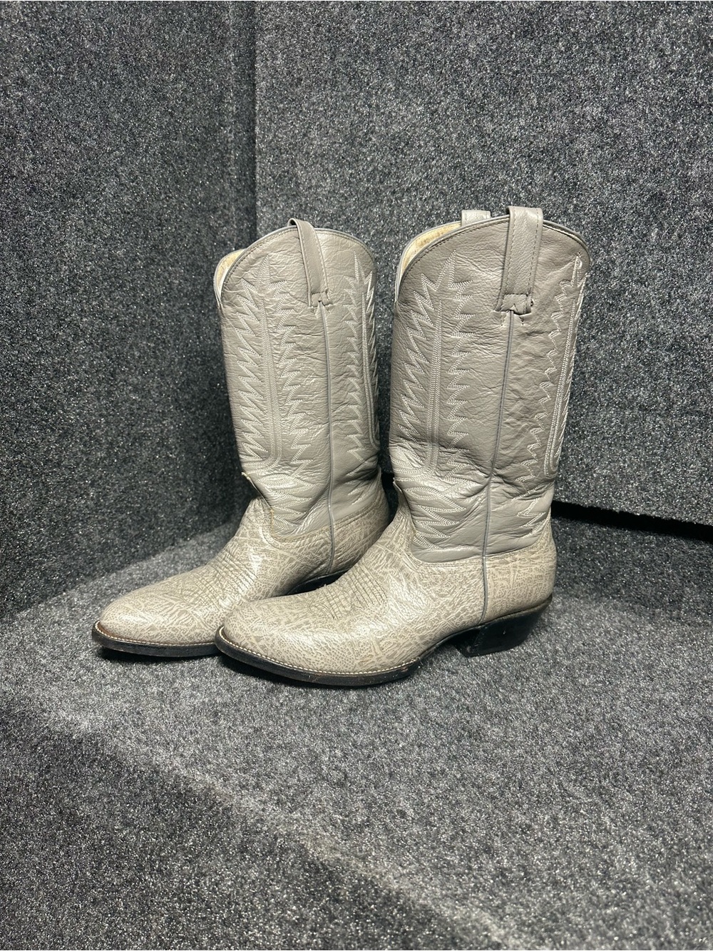 Vintage Gray Leather Cowboy Boots western cowgirl rodeo festival concert